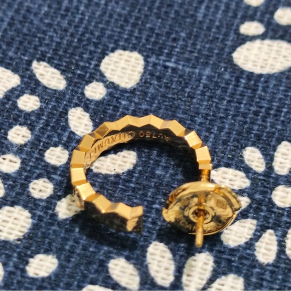 CHAUMET AU750 Rose Gold Hexagonal Sparkling Hoop Earrings - Picture 5 of 7